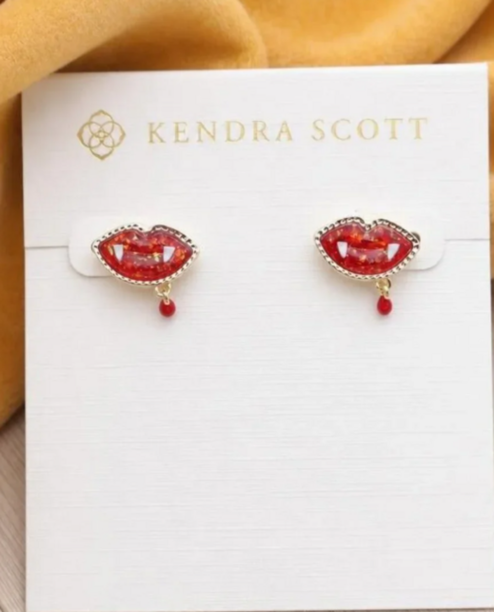 Kendra Scott Vampire Lips Red Glitter Stud Earrings